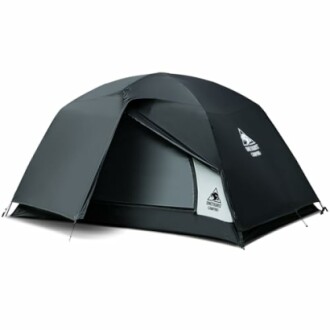 Black camping tent with open entrance
