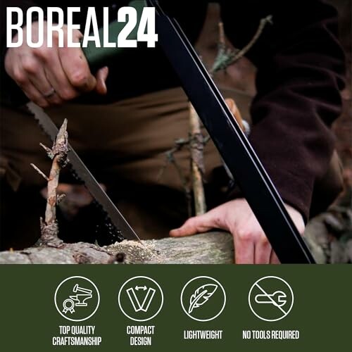 Person using Boreal24 saw to cut a branch.