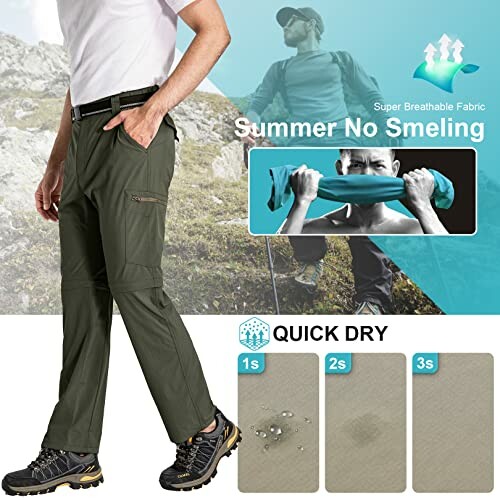 Man wearing quick dry breathable hiking pants.