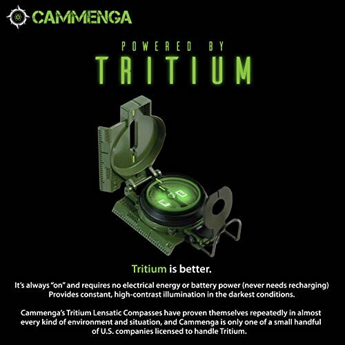 Cammenga compass powered by tritium for constant illumination.