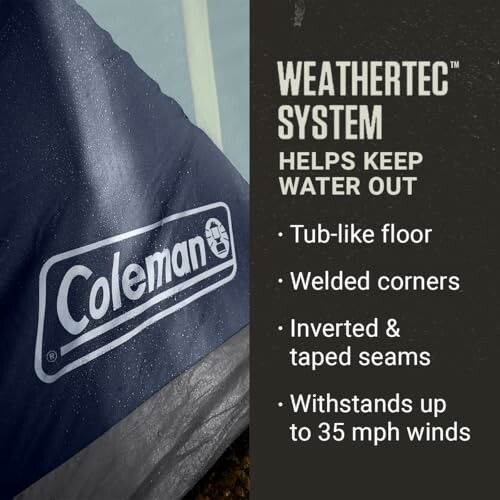 Coleman tent with WeatherTec system features listed.