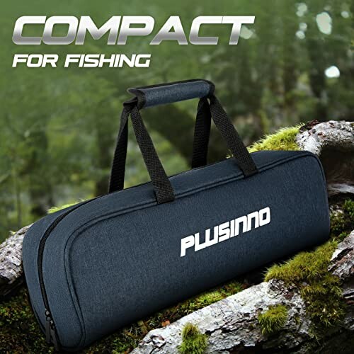 Compact fishing bag by Plusinno on a log.