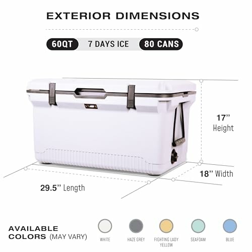 Cooler dimensions and color options.