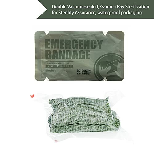Emergency bandage in vacuum-sealed packaging.