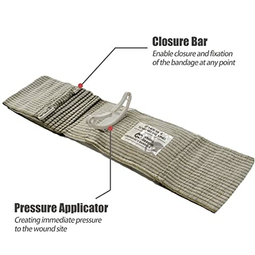 Emergency bandage with closure bar and pressure applicator.