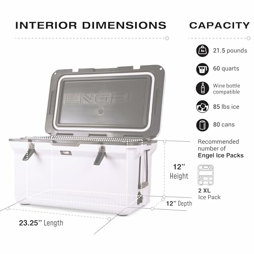 Diagram showing Engel cooler dimensions and capacity.