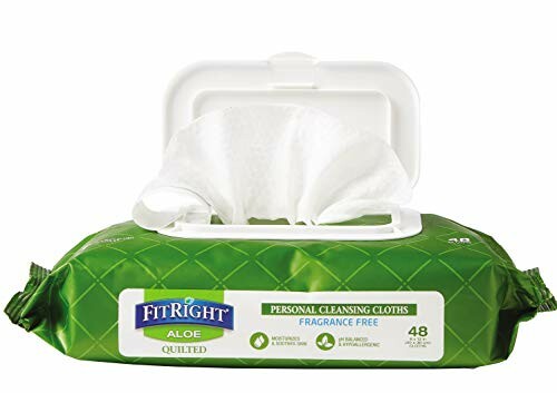 FitRight Aloe personal cleansing cloths package with open lid.