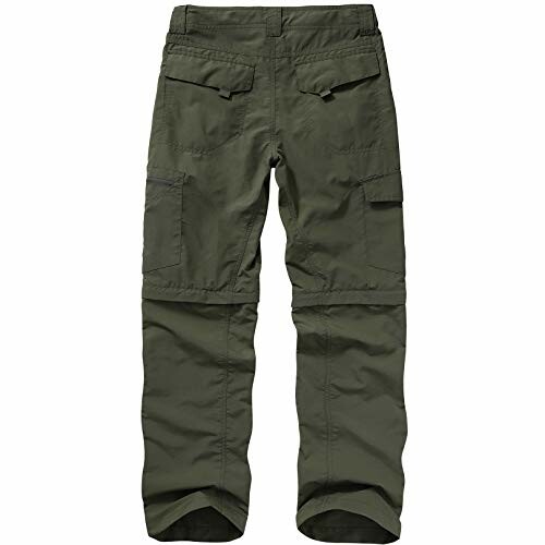 Back view of green cargo pants with pockets.