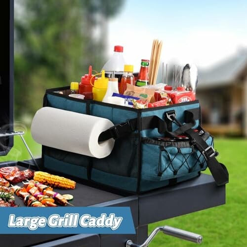 Large grill caddy with condiments and utensils