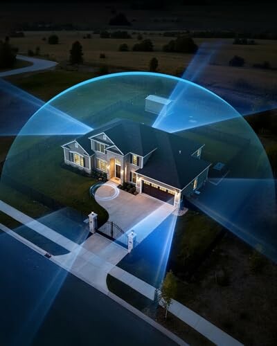House with a digital security dome overlay