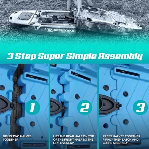 Kayak assembly instructions in three steps.