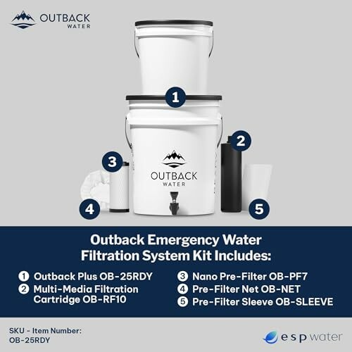 Outback emergency water filtration system kit components and description.