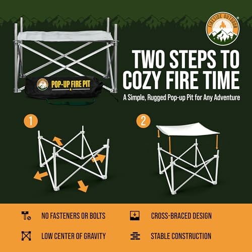 Instructions for setting up a pop-up fire pit.