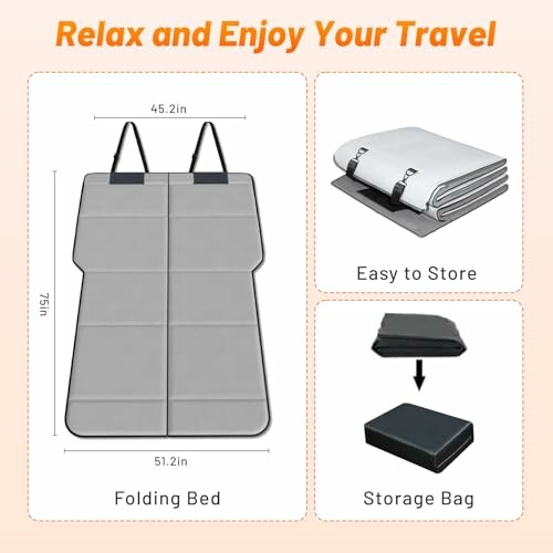 Portable folding bed with storage bag and easy-to-store feature.