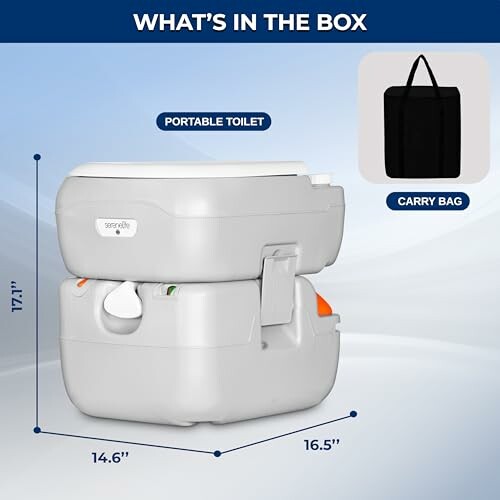 Portable toilet with dimensions and carry bag