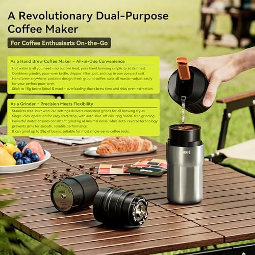 Dual-purpose coffee maker with brewing and grinding functions.