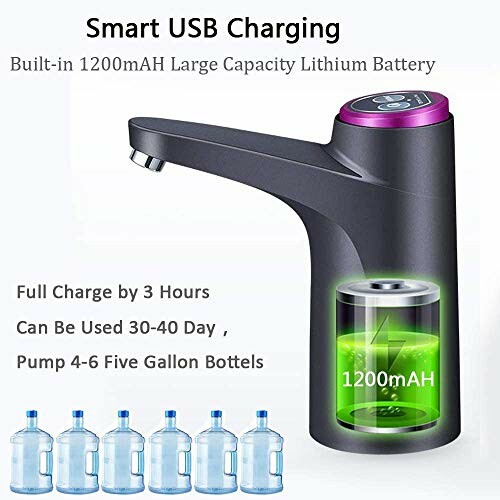 Smart USB charging water pump with 1200mAh battery and five-gallon capacity.