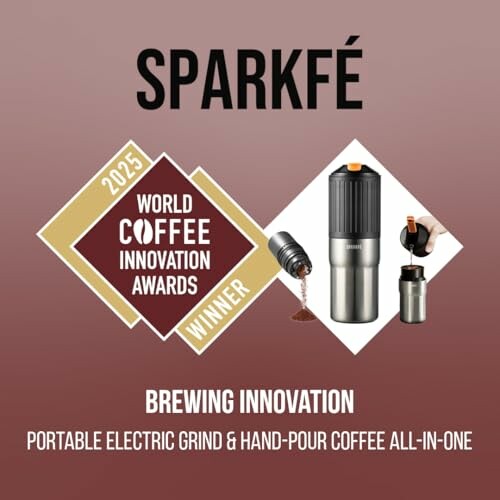 Sparkfé coffee innovation award 2015 winner, portable electric grind and hand-pour coffee all-in-one.