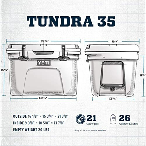 YETI Tundra 35 cooler dimensions and capacity.